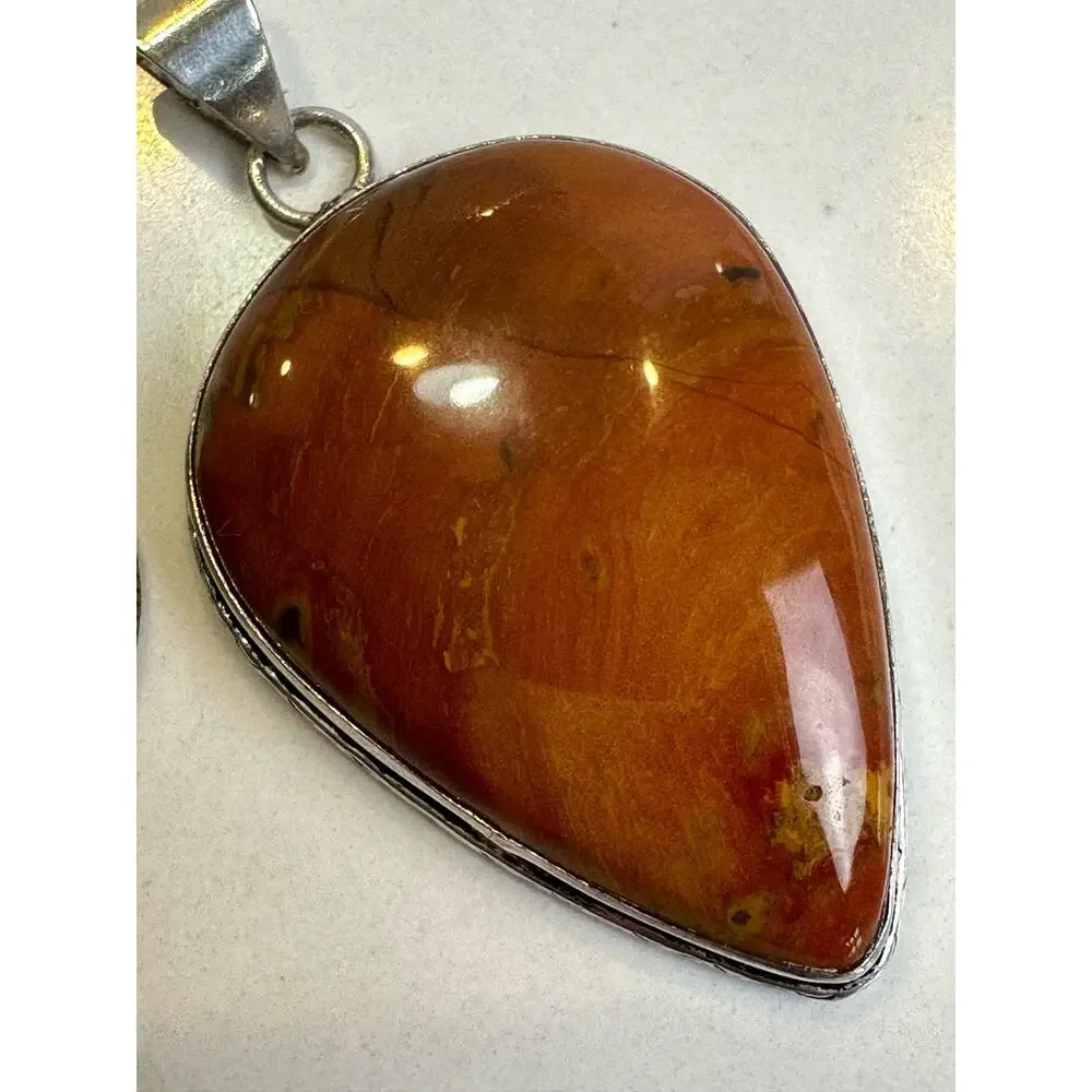 Vintage Y2K Carnelian Agate + Sterling Silver Pendant 2